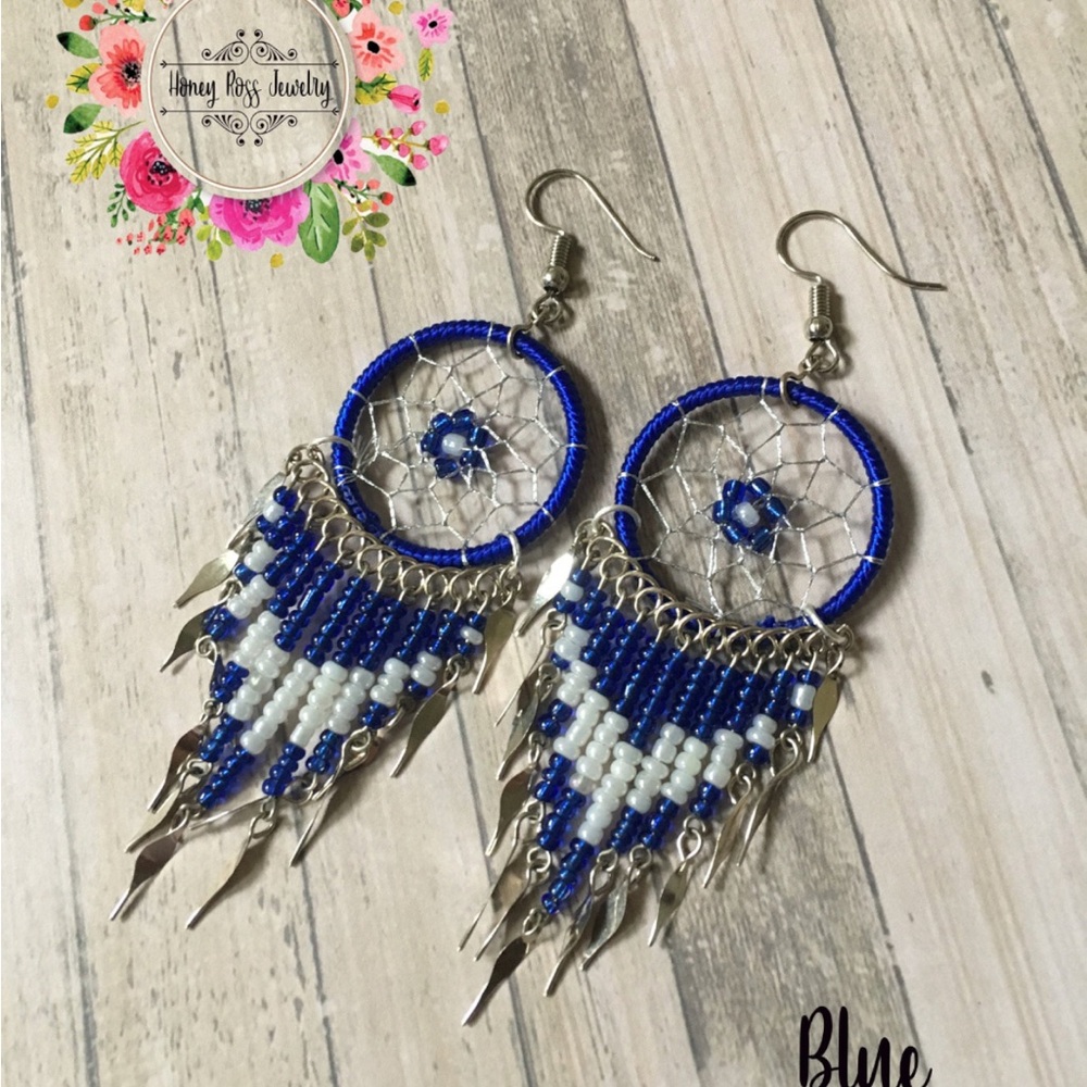 Blue Dreamcatcher Earrings for women Bohemian Jewelry Birthday Gift for women